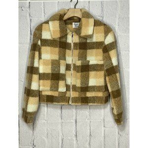 Princess Polly Doria Cropped Plaid‎ Teddy Sherpa Full Zip Jacket Size 4 Pockets